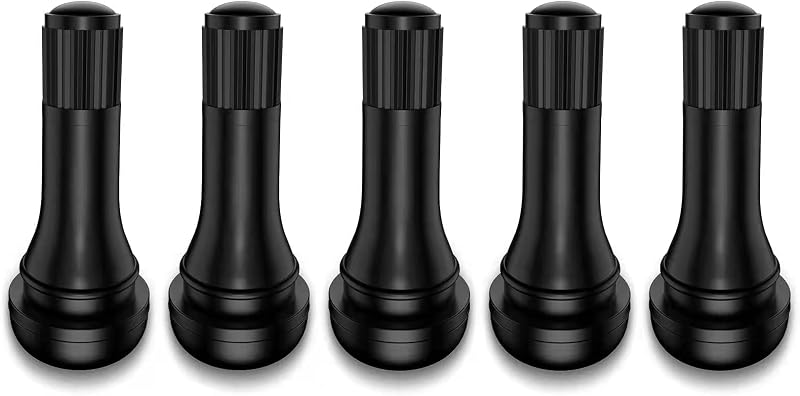TR413 Tubeless Rubber Snap-in Tire Valve Stems, Black, 5 Pcs/Bag | EPDM Rubber, for standard .453" rim holes, Eff. Length 1.25", Compatible with most cars, SUVs, light trucks, and Trailers