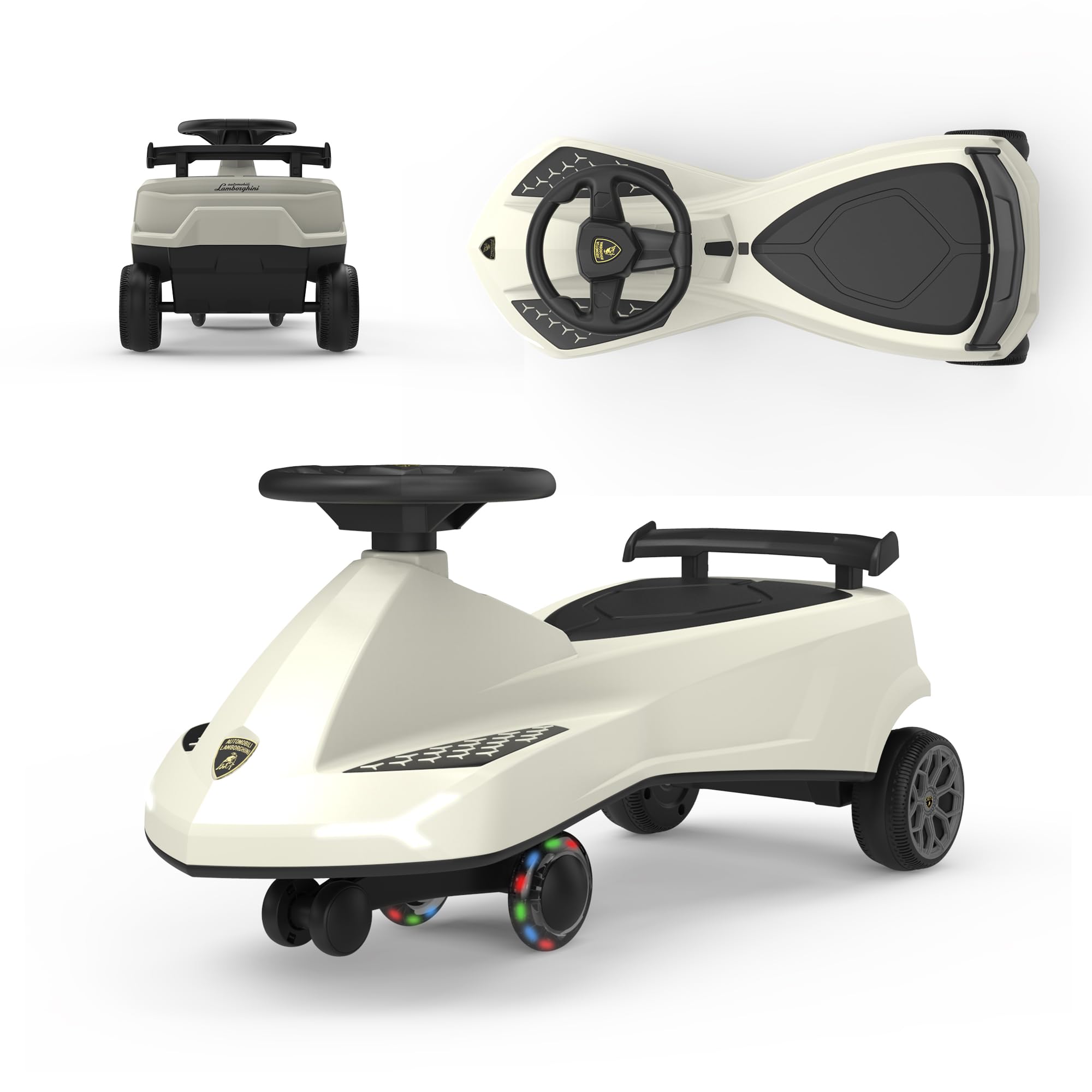 TwistCar Wiggle Car - Auto scorrevole per bambini dai 3 anni in su, con ruote luminose, musica e spazio di archiviazione, senza BPA, 2 posti, fino a 100 kg
