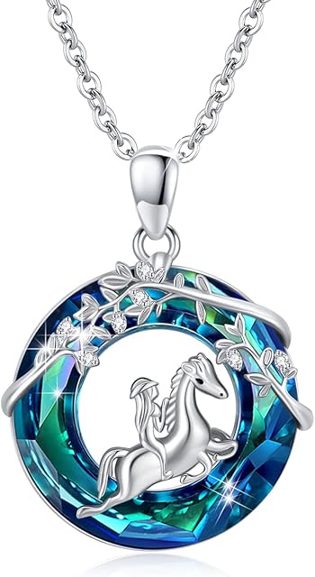 MEDWISE Girl and Horse Necklace 925 Sterling Silver Horse Pendant with Crystal Horse Jewelry Gifts for Women Girls Horse Lovers