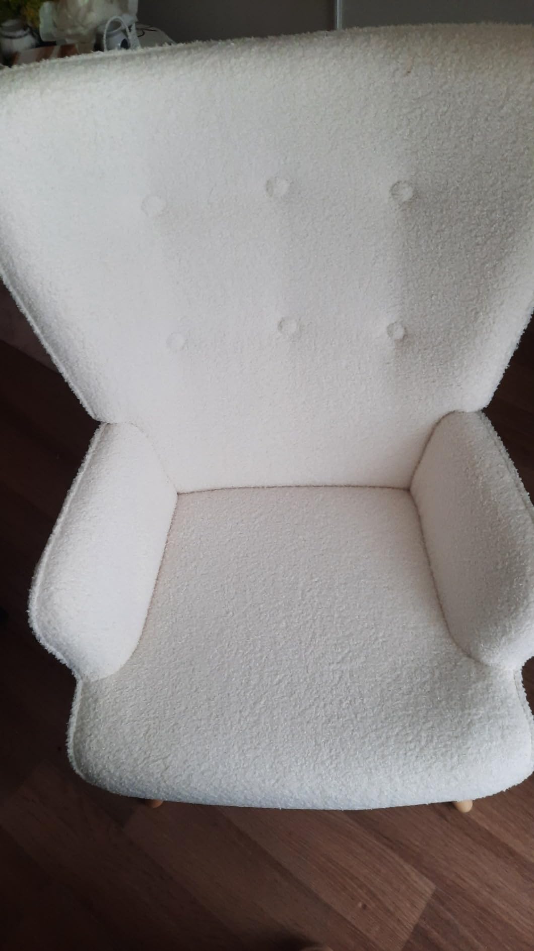 Fauteuil Scandinave LIV Bouclette Blanc – Cocooning Ultra Confortable, Pieds Bois Naturel