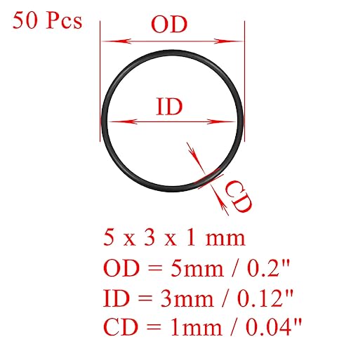 Miniatura 2 de Ofowin 50 piezas Juntas tóricas de goma de nitrilo de 0.197 in de diámetro exterior de 0.118 in de diámetro interno de 0.039 in de ancho, junta