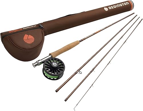 Redington Kit original de pesca con mosca, caña de 9 pies, carrete de agua cruzada, línea de mosca, líder y estuche de transporte