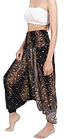 Banjamath Women's Peacock Print Bohemian Harem Pants Jumpsuit - Lightweight Rayon Aladdin Hippie Style for Beach & Festivals