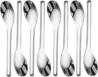 Vista 8 de Cucharas de sopa gruesas y pesadas, cucharadas de acero inoxidable, cuchara de plata china, cucharas asiáticas gruesas de mango largo, 7.1 pulgadas