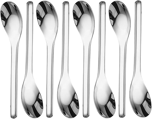 Cucharas de sopa gruesas y pesadas, cucharadas de acero inoxidable, cuchara de plata china, cucharas asiáticas gruesas de mango largo, 7.1 pulgadas,