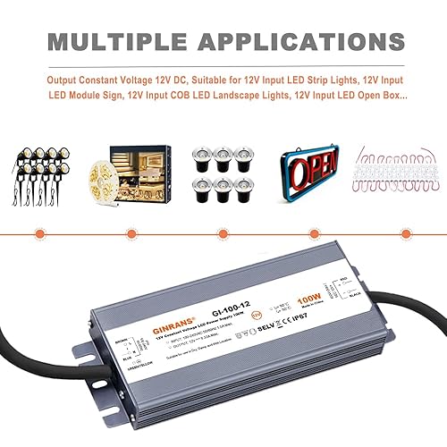 Miniatura 7 de 100W IP67 impermeable voltaje constante LED controlador fuente de alimentación transformador, 100-240V AC entrada universal con enchufe, salida 12V