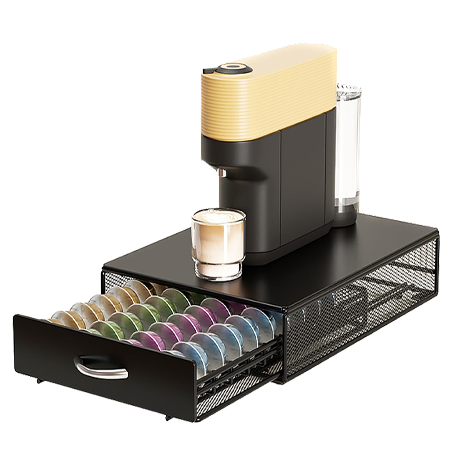 SEVENLINE Cajón para cápsulas de café compatible con Nespresso Vertuoline Dolce Gusto Black Metal Orgainzer 40 cápsulas Vertuo Line Storage para encimera de oficina en casa