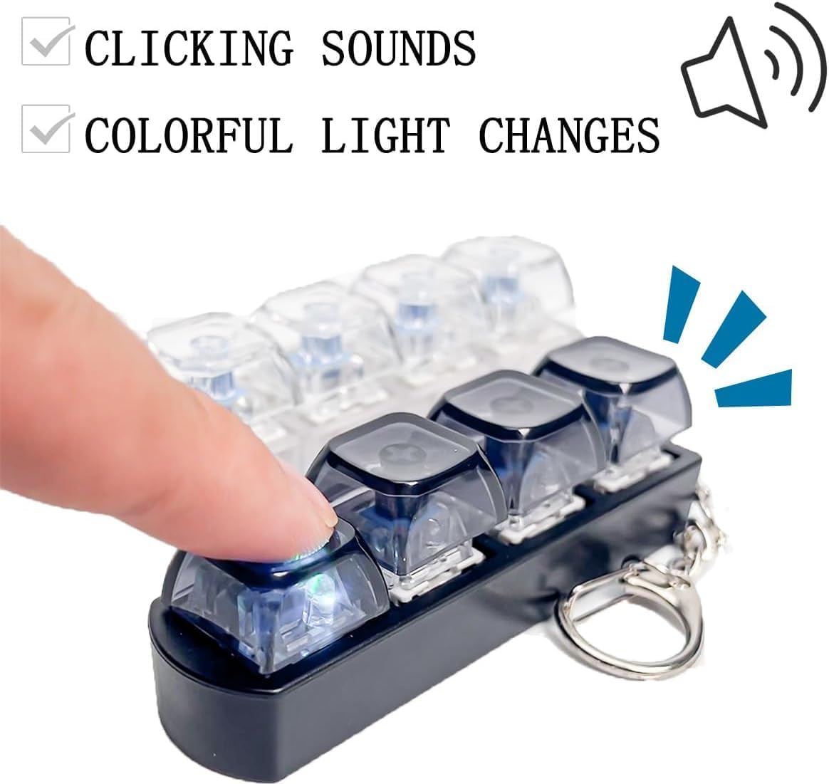 1 PCS Keyboard Fidget Toy, Keyboard Fidget Keychain 4-in-1 Keyboard Decompression Button Finger Clicker Toys, Button Stress Relief Fidget Gifts to Relief Stress 3