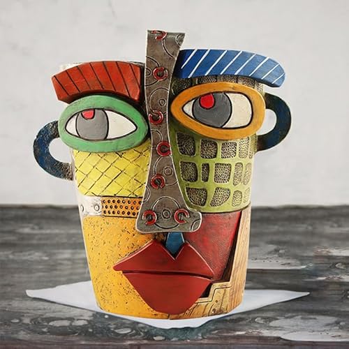 Image of Picasso Brutalist Abstract Beauty Face Flower Pot Ornaments Courtyard Outdoor Balcony Green Plant Potted Plant Container Colorful Face Art Abstract Resin Flower Pot Human Face Head Shape Balcony (A)