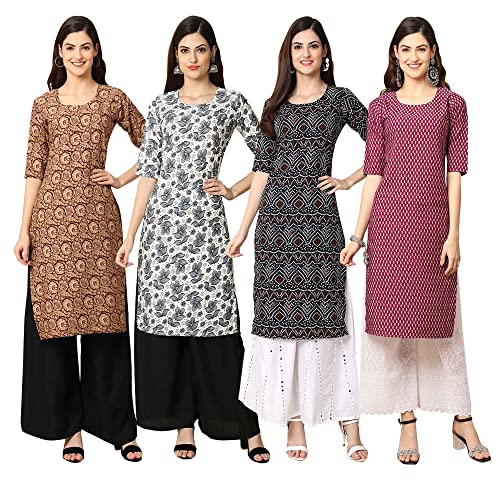 Image of Pinkmint Women's Crepe Digital Print Straight Kurta [Pack of 4] (CCV-334-338-339-335)