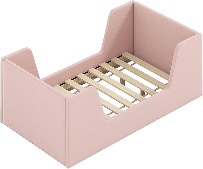 Cama Toddler Costzon de terciopelo con barandales de seguridad, rosa miniatura 9