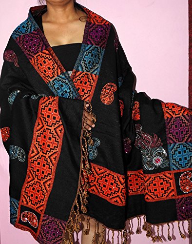 Triveni Art & Crafts Indian Embroidered Wool Shawl Cashmere Warm Winter Scarf Kashmir Scarves Wraps 40 x 80 inches