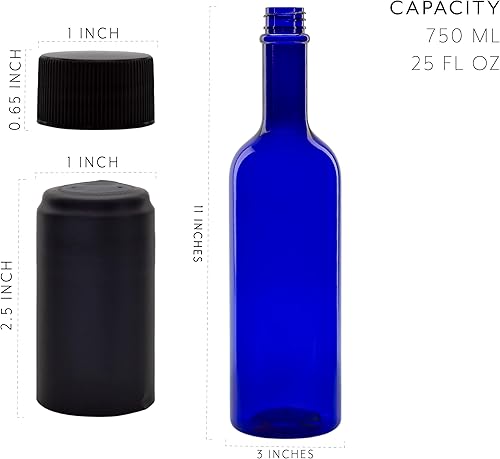 Miniatura 6 de Cornucopia Brands Botellas de vino de plástico (paquete de 10, azul) botellas de vino vacías de plástico estilo burdeos con tapas de rosca y sellos