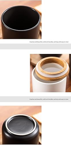 Miniatura 9 de Sello de almacenamiento de alimentos de cerámica de color puro Pot Spice Jar Sugar Bowl con tapa de bambú-café-negro