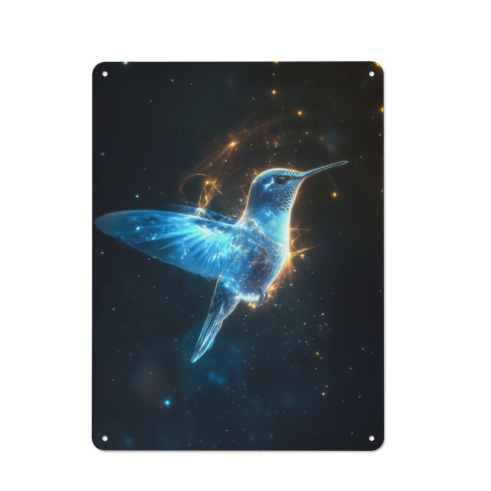 Junmoney Hummingbird In Stardust Tin Wall Plaque 40X30cm With For Garage Or Workshop, For Kitchen, Dining Room And Home Bar Wall Decor
