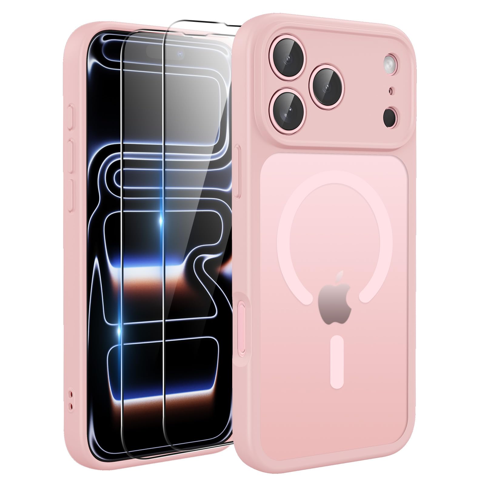 TQIAHF Cover Custodia Magnetica per iPhone 18 Pro Max, Rosa | 2 Pellicola Vetro Temperato Protezione Schermo Compatibile con Magsafe Militare Antiurto Sottile Opaca Telefono Case