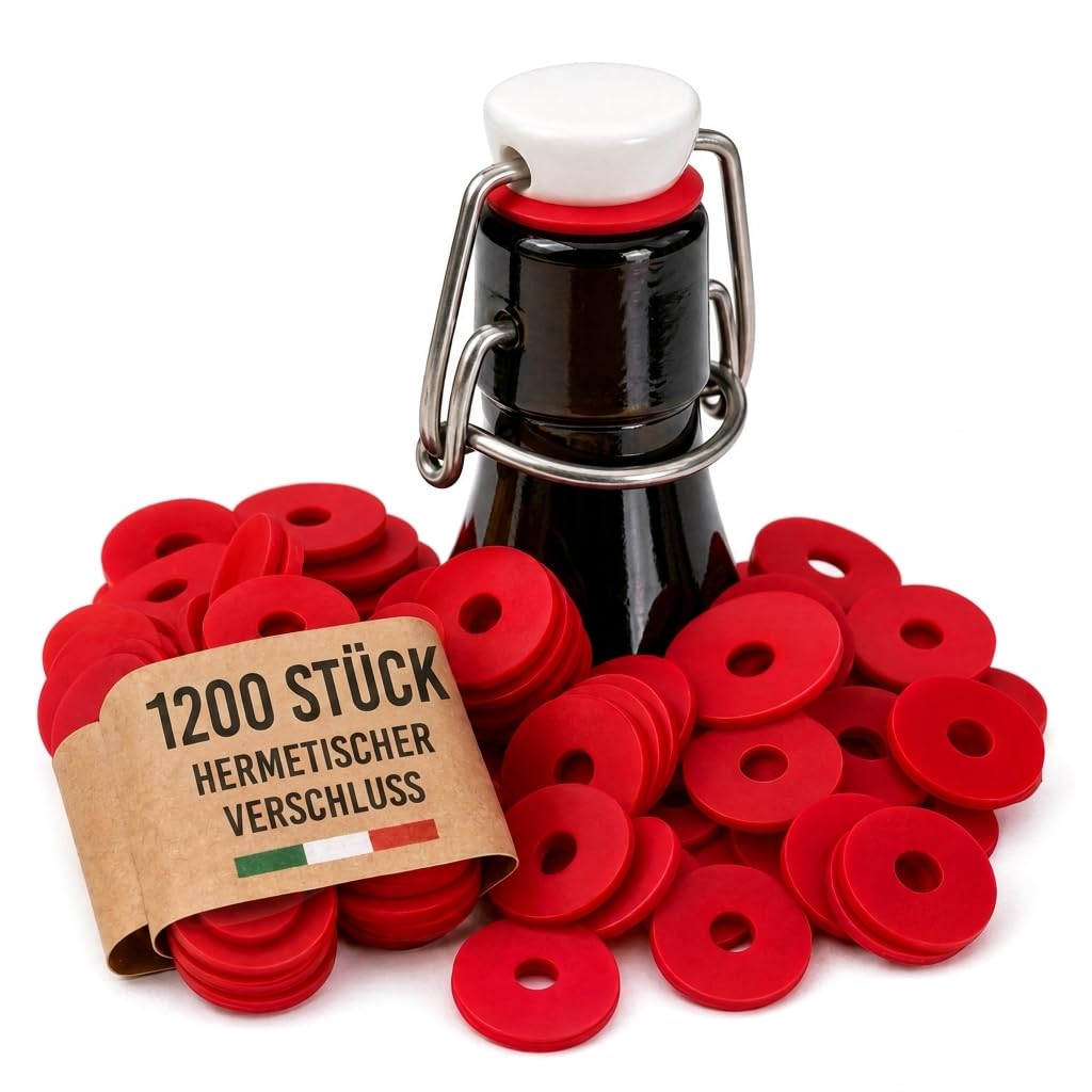 Vigormat Flaschenverschluss Gummi, Dichtungsring für Bügelflaschen 0,33L bis 1,5L, Bügelverschluss Ersatzdichtungen für Bierflaschen, 24mm x 6mm, Lebensmittelecht, Made in Italy (1200 Stück)