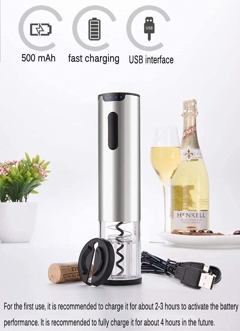 Conjunto de abrelatas de vino eléctrico recargable - Botella automática Sacacorchos de corcho con accesorios cortador de lámina |Tapón de vacío y cargador |Conjunto de regalo de vino 5 en 1, reg