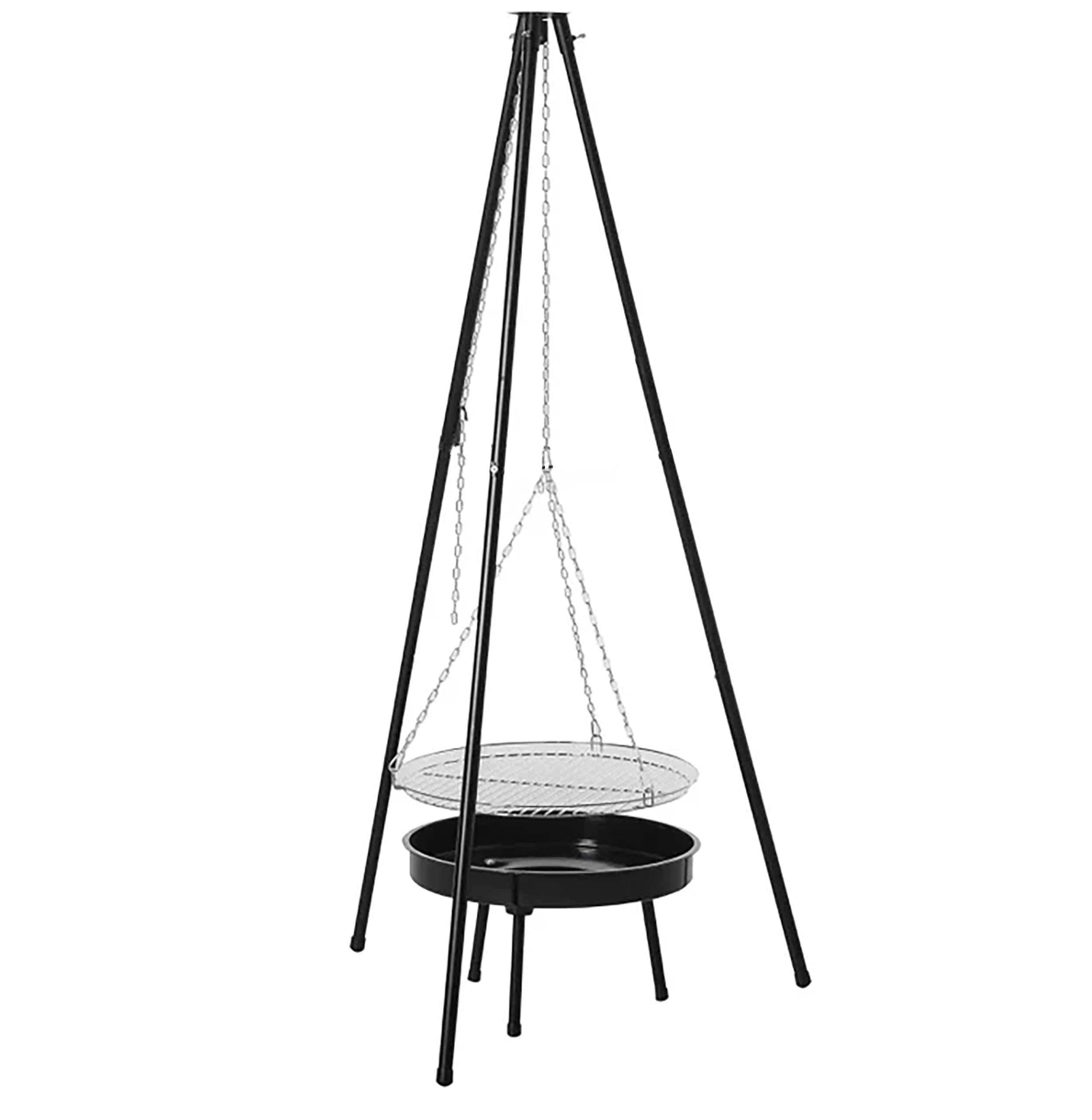 Grill trzynożny, obrotowy stelaż do grillowania z łańcuchem, wysokość 150 cm, w zestawie ruszt do grillowania 46 cm, w zestawie misa ogniowa 50 cm, grill na węgiel drzewny