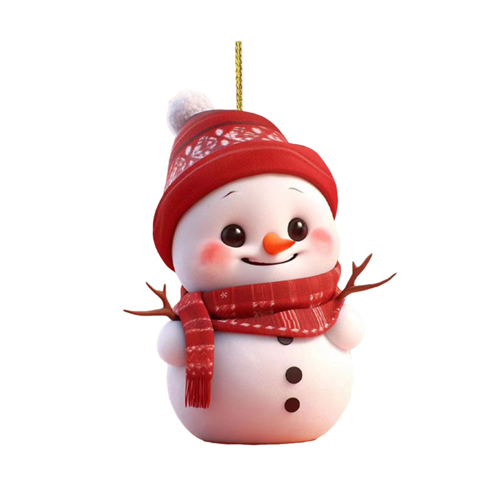 Christmas Ornament 2D Cartoon Snowman Shape Hanging Decoration with Lanyard Festive Atmosphere Christmas Decor for Tree D
