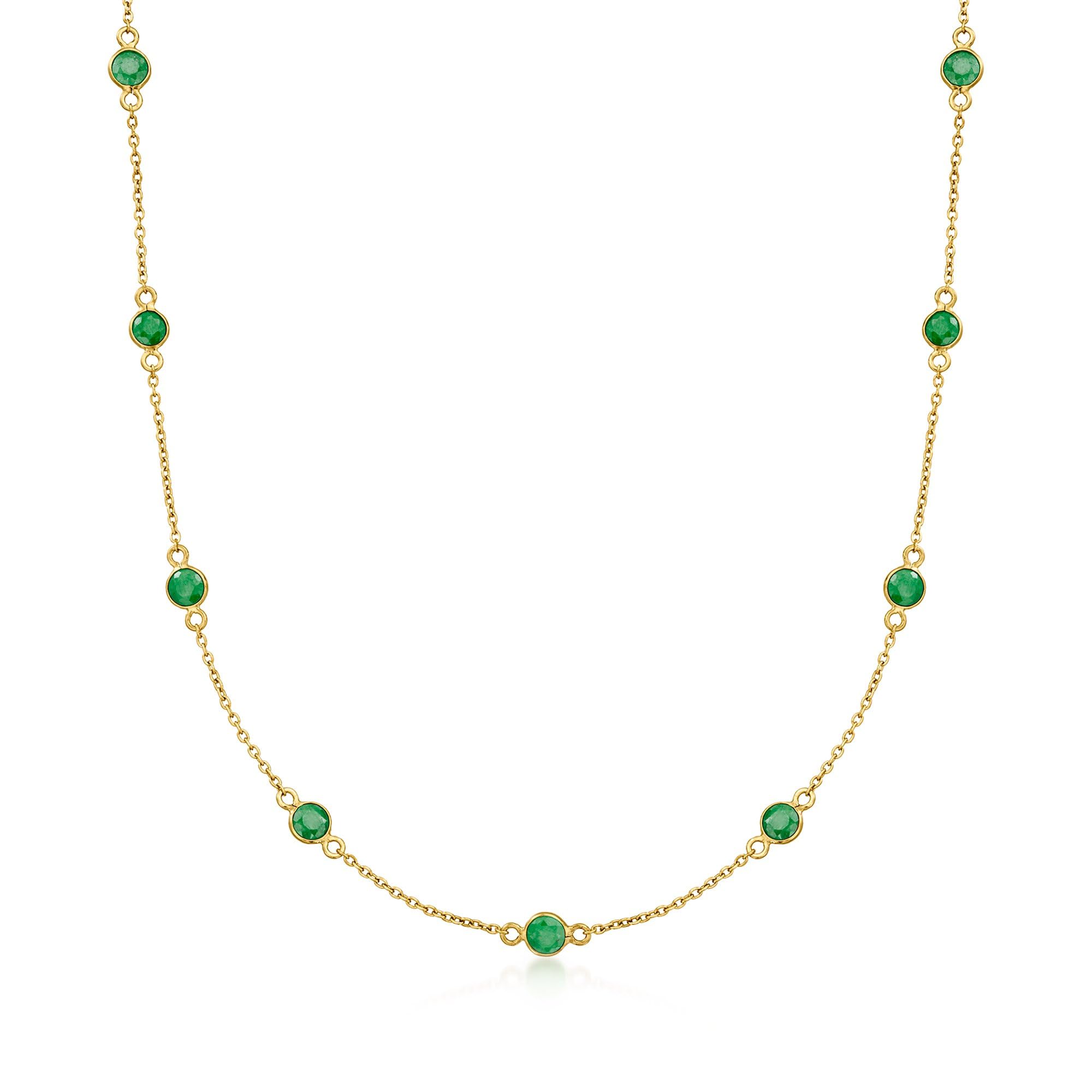 Ross-Simons 2.20 ct. t.w. Emerald Station Necklace in 18kt Gold Over Sterling