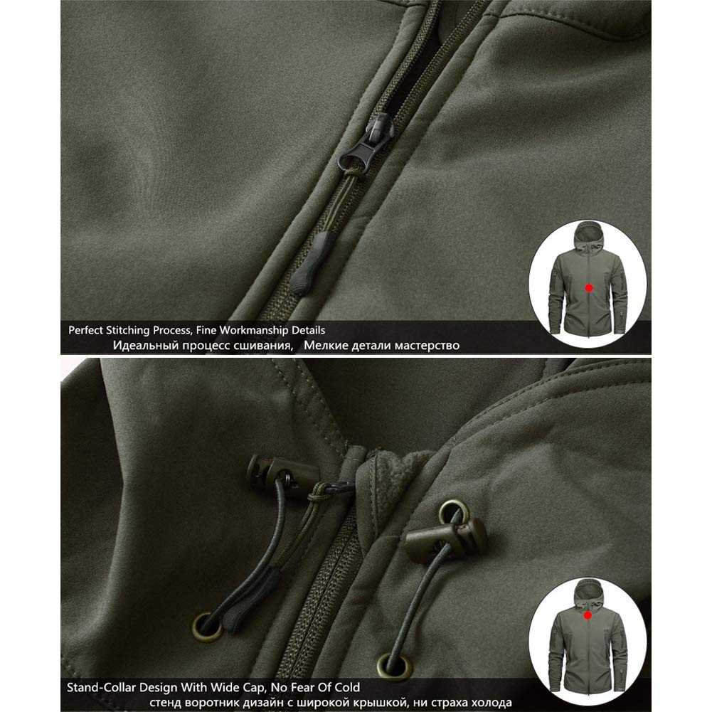 Tactique Veste Militaire Chaude Polaire Manches Longue à Capuche Camouflage Softshell imperméable Homme pour Camping Chasse pêche Outdoor Blouson A Capuche
