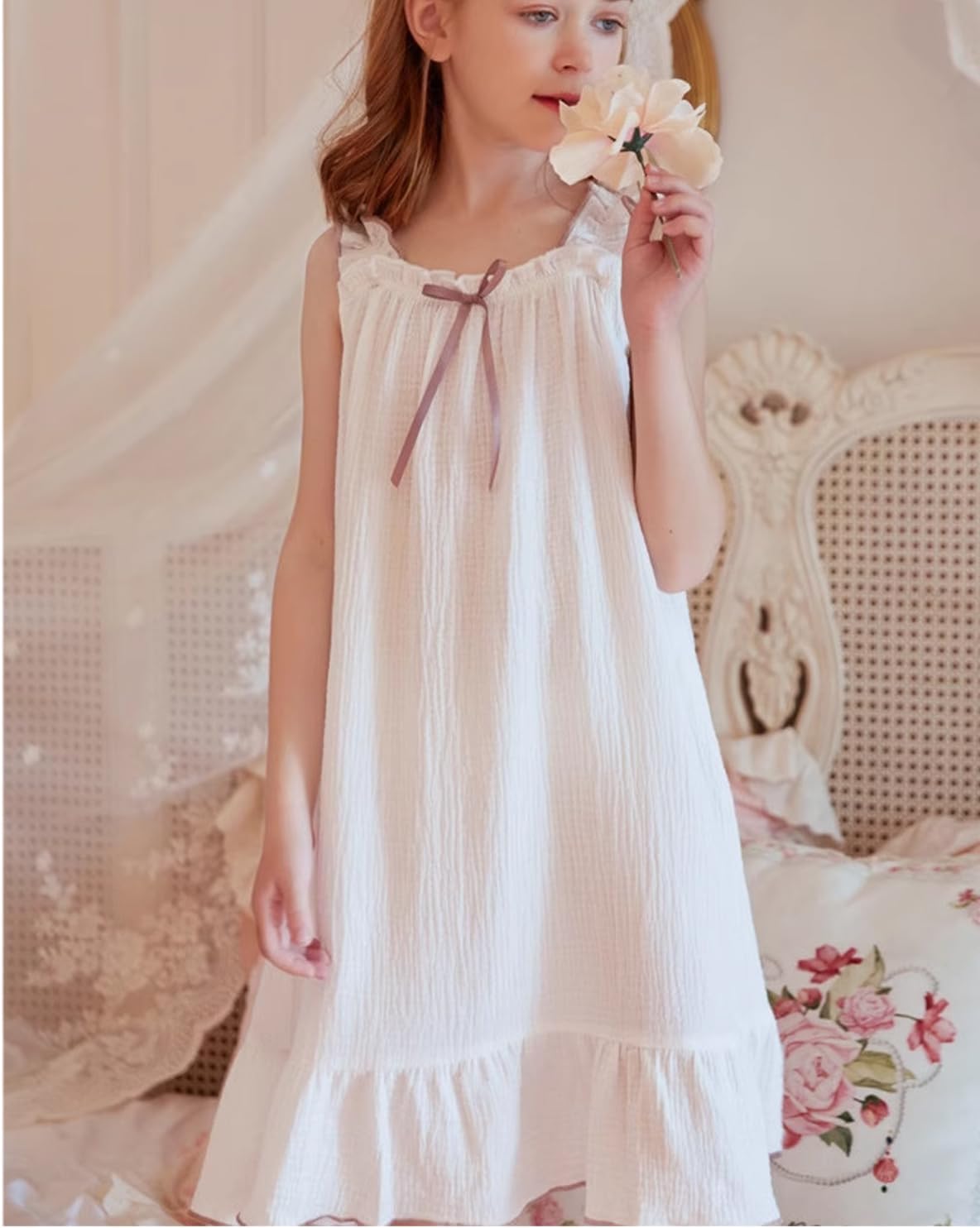 Toddler Little Girls Nightgown Sleeveless Soft Cotton Pajama Dress Gown