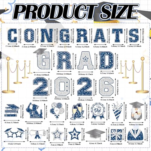 Image of Landhoow 30 Pcs Graduation Car Magnets 2026 Senior Graduation Car Decoration Bumper Sticker Congrats Grad Magnet Magnetic Refrigerator Decal for Grad Parade Party Supplies(Royal Blue Sliver)