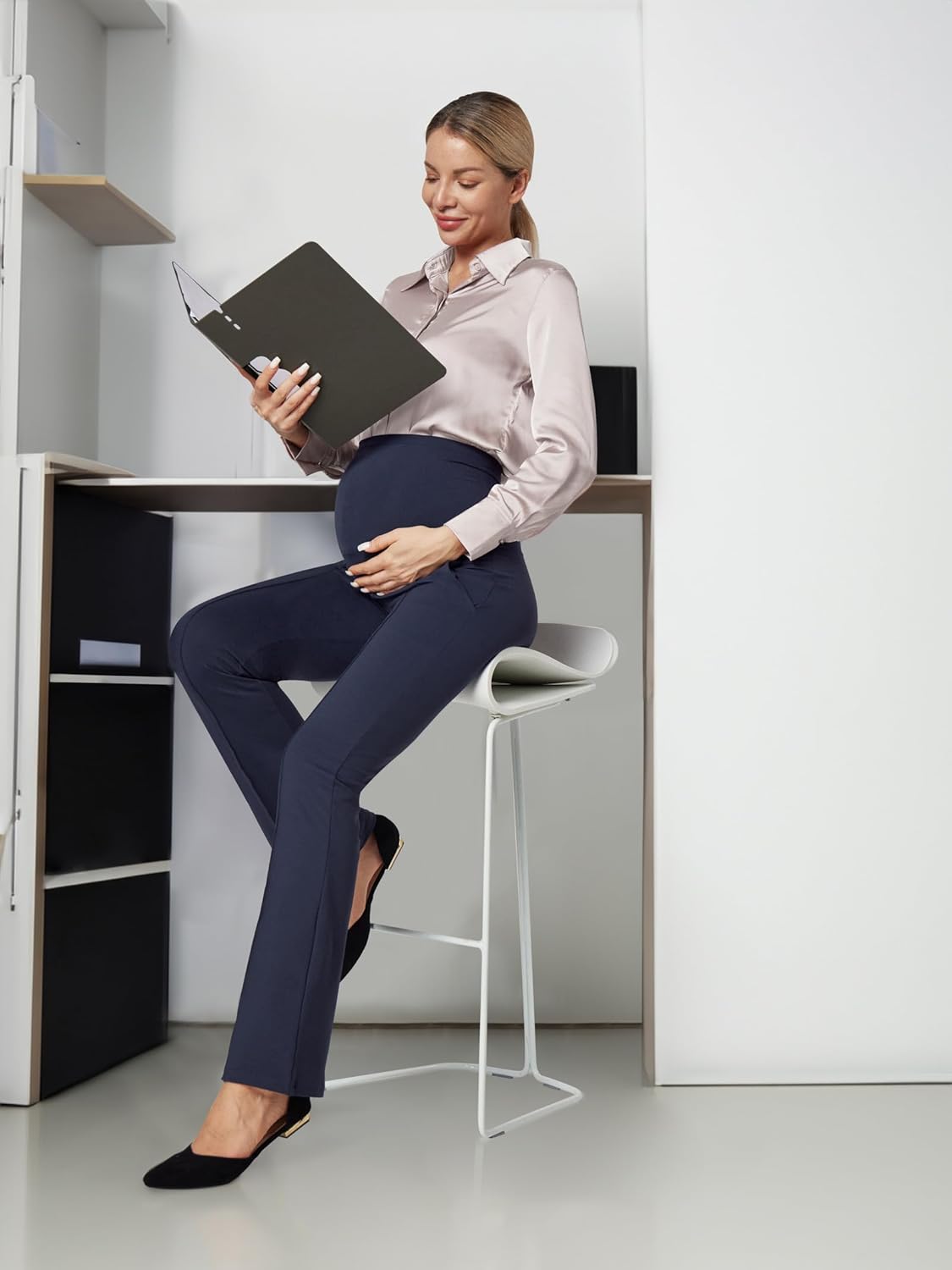 IUGA Soft Maternity Pants with Pockets Maternity Leggings for Work Pregnancy Stretchy Maternity Clothes Over The Belly - Image 3