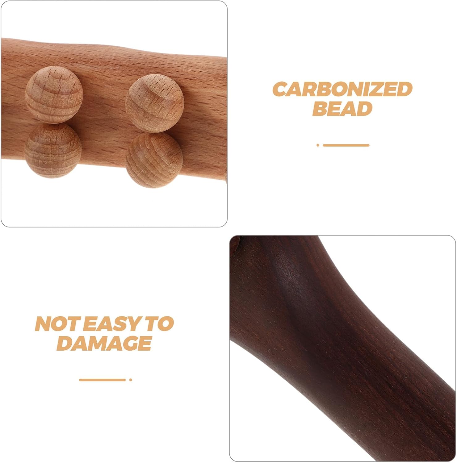 2pcs Carbonized Wood Massage Roller Stick with Double Rows 20 Beads, Manual Gua Sha Tool for Back and Body Muscle Relief, Suitable for Home Spa and Salon Use