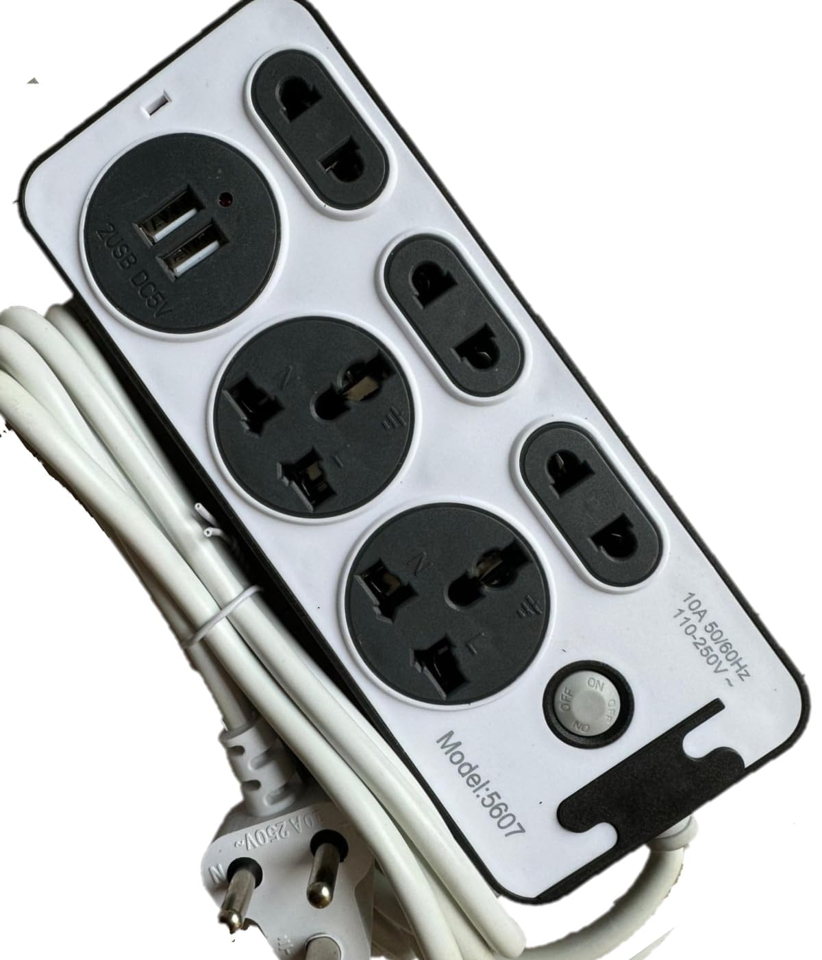 LUNAGARIYA,Extension Board 7 Socket 2.5 Meter Wire Length Power Strip Three Pin Plug/2 USB dc5v (Black &White)