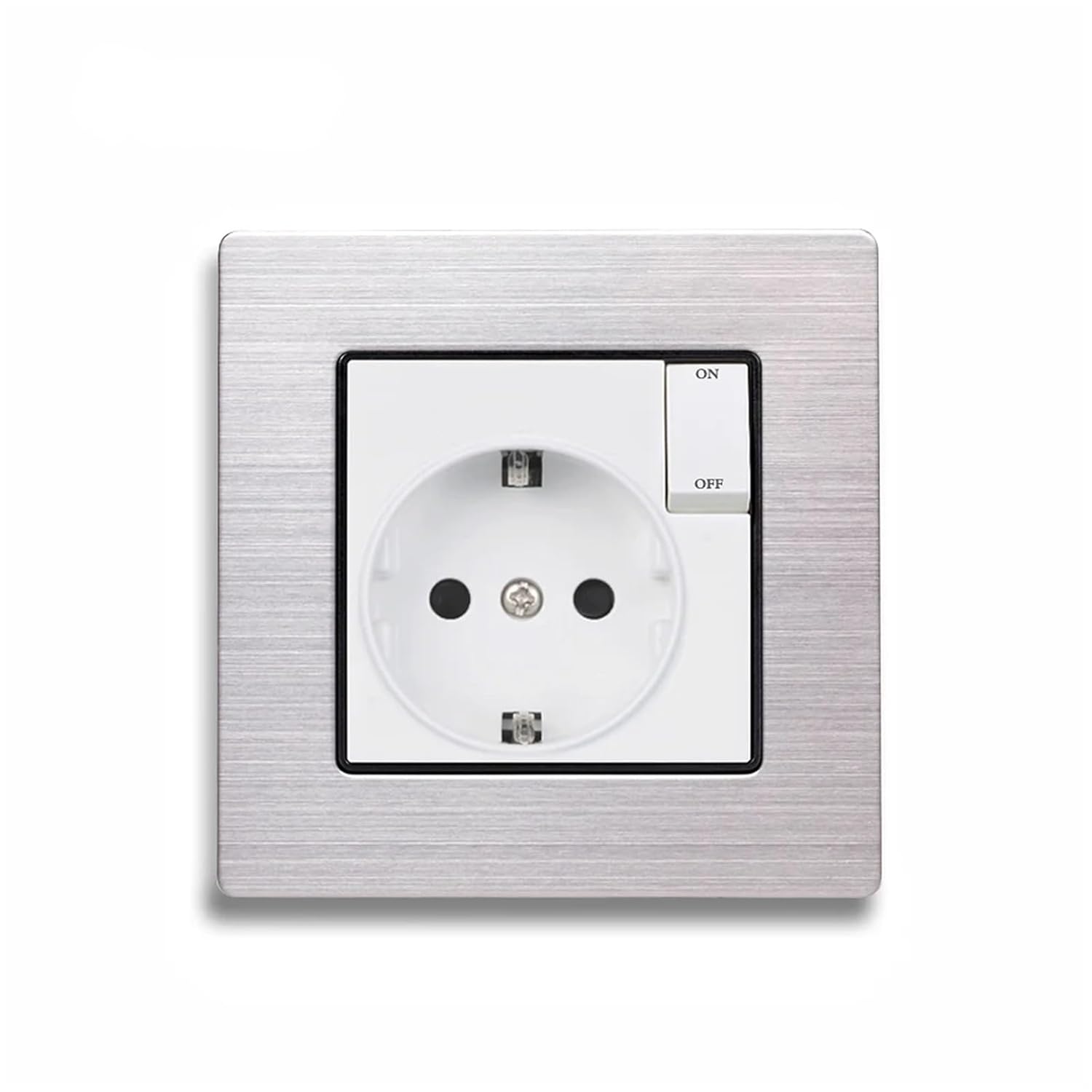 EU Socket with with Small Switch Button AC 110V-220V 16A Wall Power Outlet 86MM*86MM Various Materials Panels Socket(Stainless Steel 1)