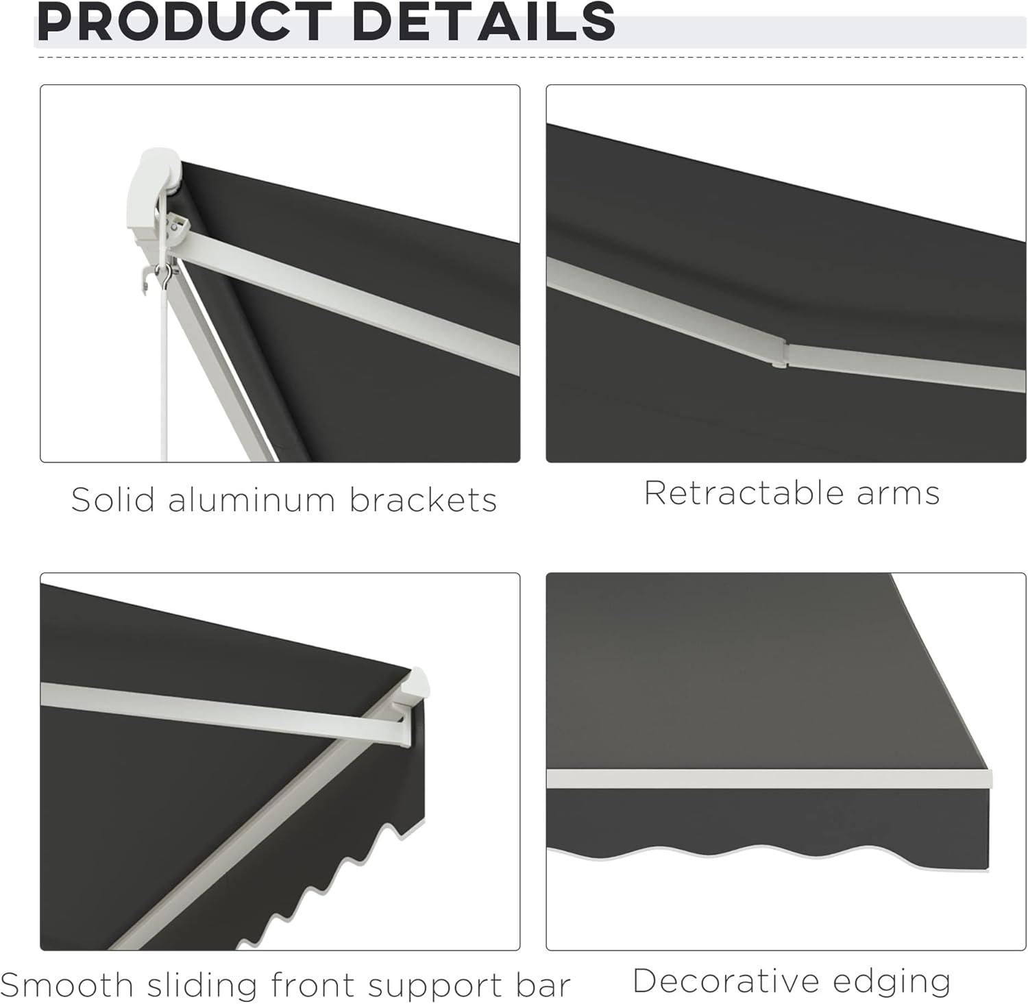 Outsunny 12' x 10' Electric Awning, Retractable Awning, UV Protection Sun Shade Shelter with Remote Controller and Manual Crank Handle for Deck, Balcony, Yard, Dark Gray