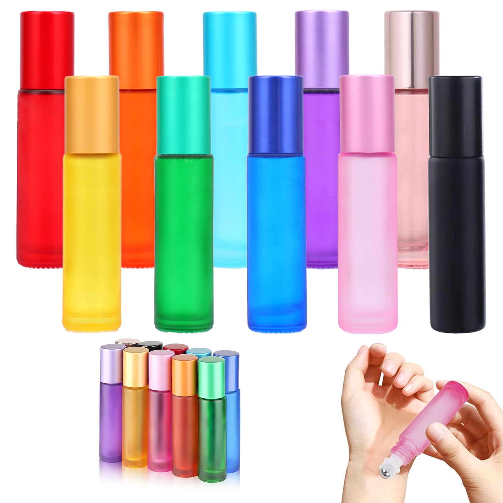 10 ML Flacon Roll-on Vide, 10 flacons Roll-on pour huiles – flacons en Verre Huiles essentielles, aromathérapie, parfums et cosmétiques, Modernes (10 Couleurs)