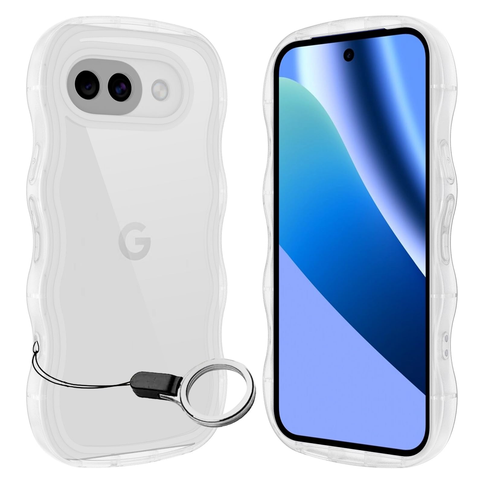 Google Pixel 10A用ケースリング付き グーグル ピクセル10A ウェーブ マグセフ 可愛い マツと感 TPU 耐衝撃 超軽量 極薄 黄ばみなし 滑り止め かわいいうねうね 韓国 人気 ストラップホール付きなみなみ カバー・クリア