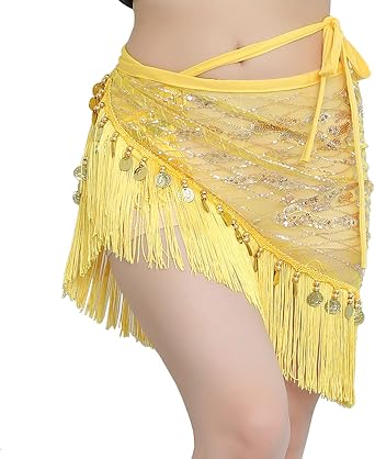 Wuchieal Belly Dance Hip Scarf Sequin Tassel Triangle Bellydance Hip Scarves Wrap Skirt Tribal Dancer Costumes