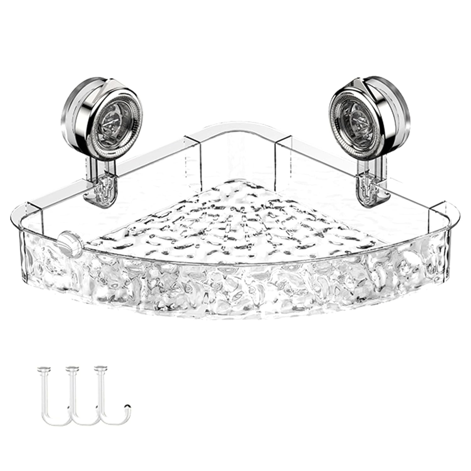 Licsaliwe Corner Suction Cup Shower Caddy Clear Bathroom Storage Shelf with Drain Holes Strong Suction Rack for Shower