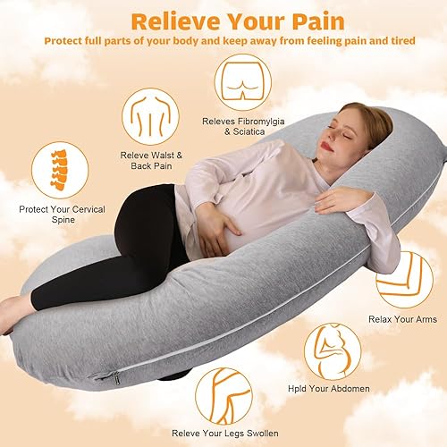 Miniatura 2 de Chilling Home Almohada de embarazo, almohada de cuerpo completo en forma de C, almohada de maternidad para mujeres de 55 pulgadas, almohadas de
