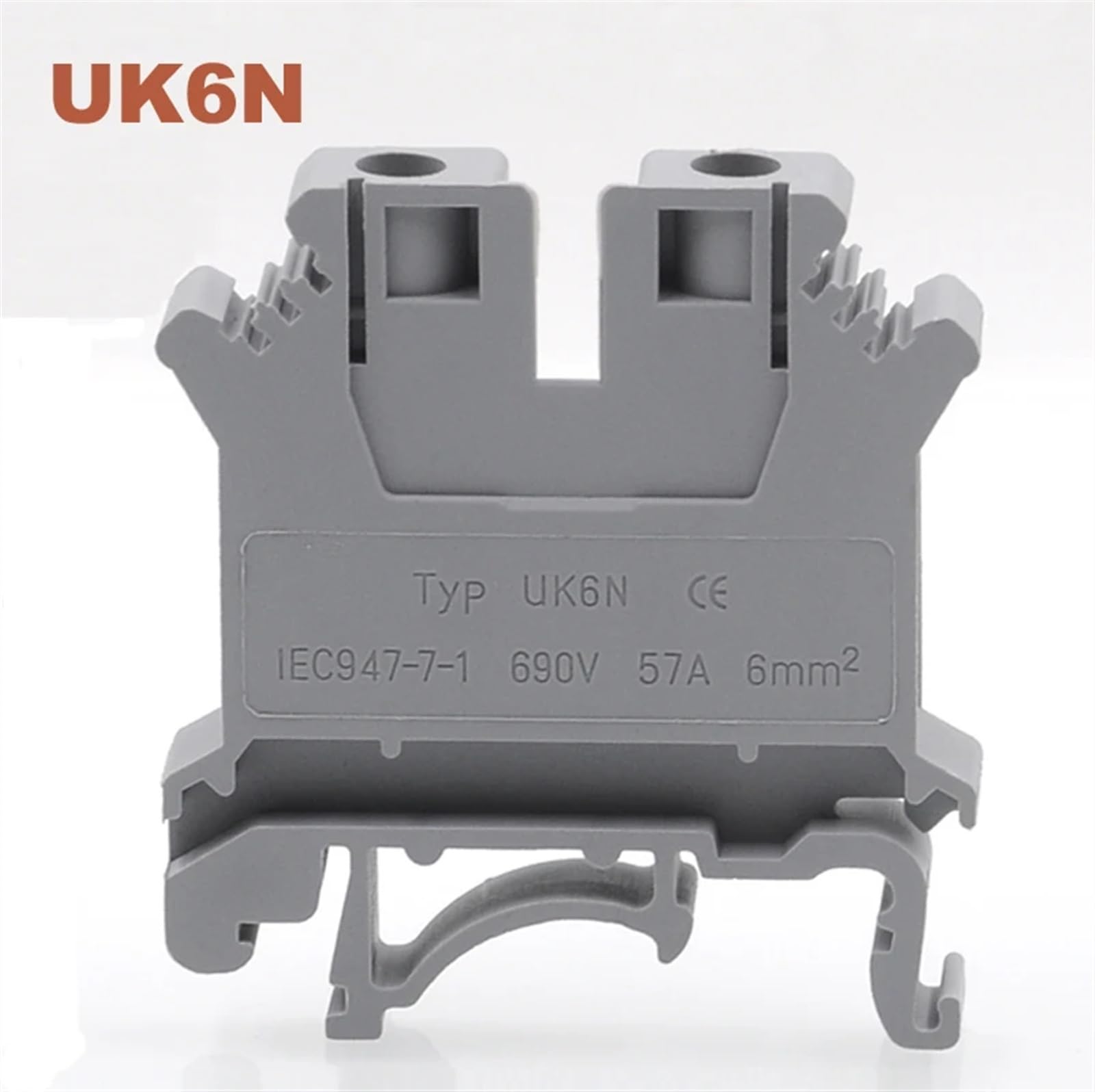 10/15/50pcs borniers à vis à montage sur rail Din UK-6N bornes de câble de fil électrique bloc connecteurs en cuivre(Gray,10pcs)