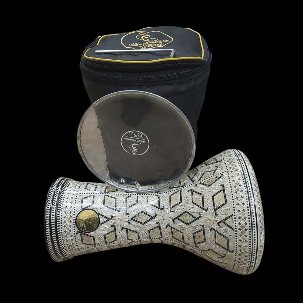 Darbuka Derbaki Darbouka von Gawharet der Fan Made in Ägypten aus Metall mit Perlmutt, Knochen und Farbglasur