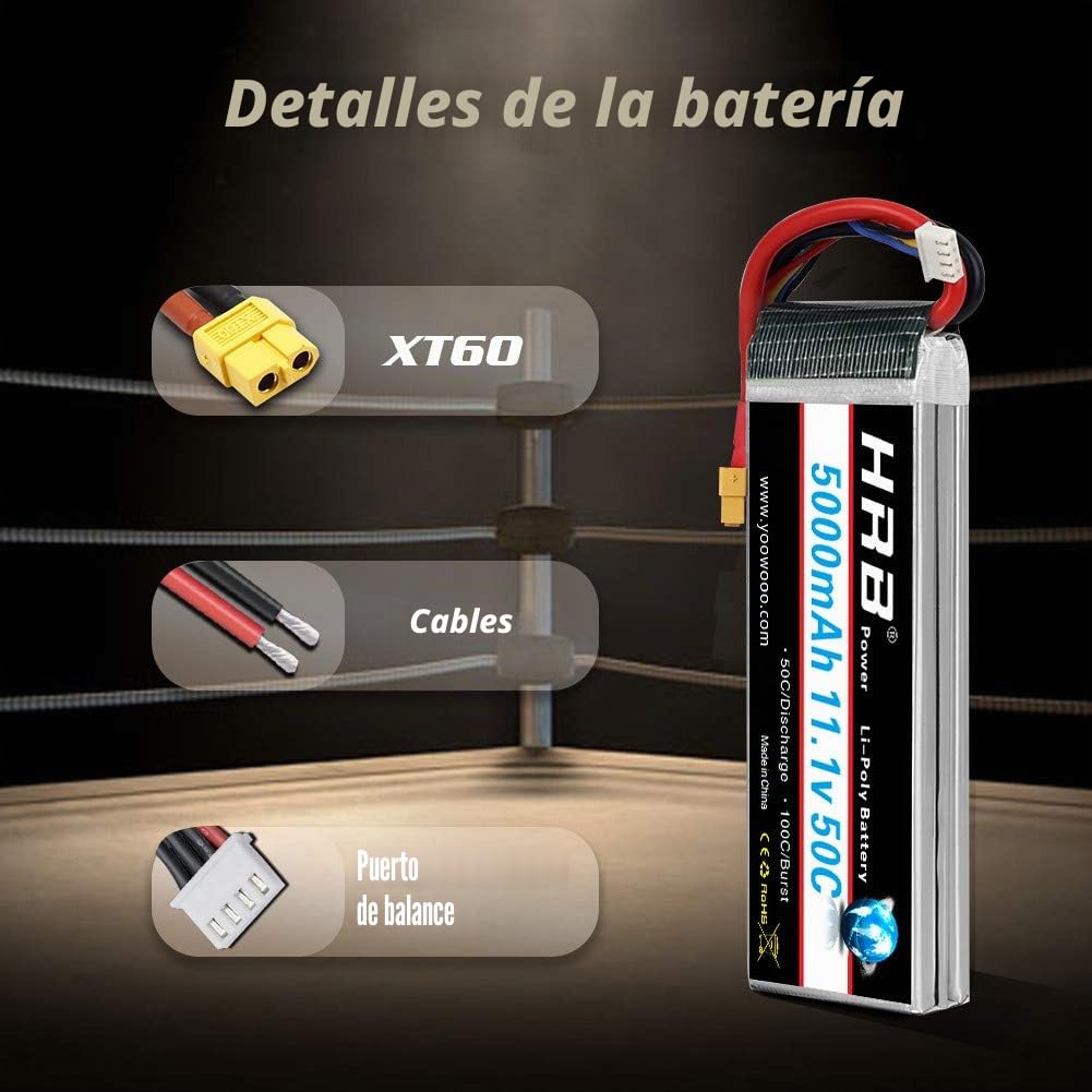 HRB RC Batería Lipo 5000mAh 11,1V 50C 3S para Multicopteros RC Racing Coche Helicópteros Barcos Avión Camión Vehículo y Modelos Diversos (XT60 Plug)