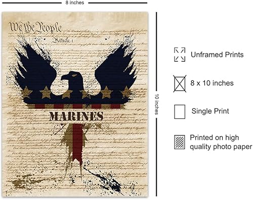 Miniatura 2 de Patriotic Marines Art Poster - 8x10 Wall Decor - American Eagle Home Decoration Print for Living Room, Bedroom, Office - Gift for U.S. Military
