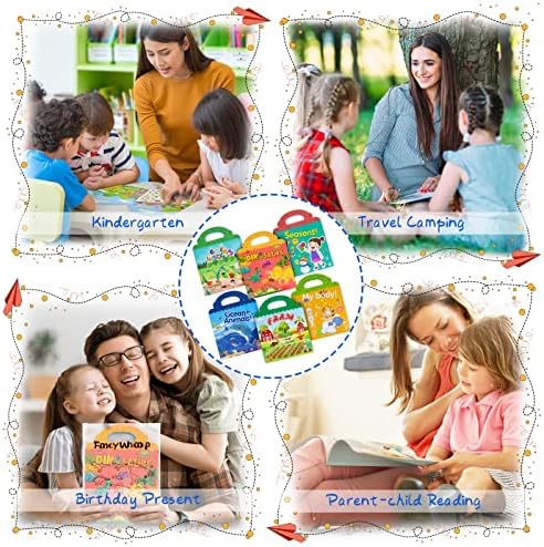 Reusable Sticker Books Toys for Kids - 6 Pack Stickers Books for 2 3 4 Year Old Boys Girls Toddlers, Body Ocean Animal Farm Insect Season Dinosaur Sticker Book Educational Learning Toy Birthday Gifts