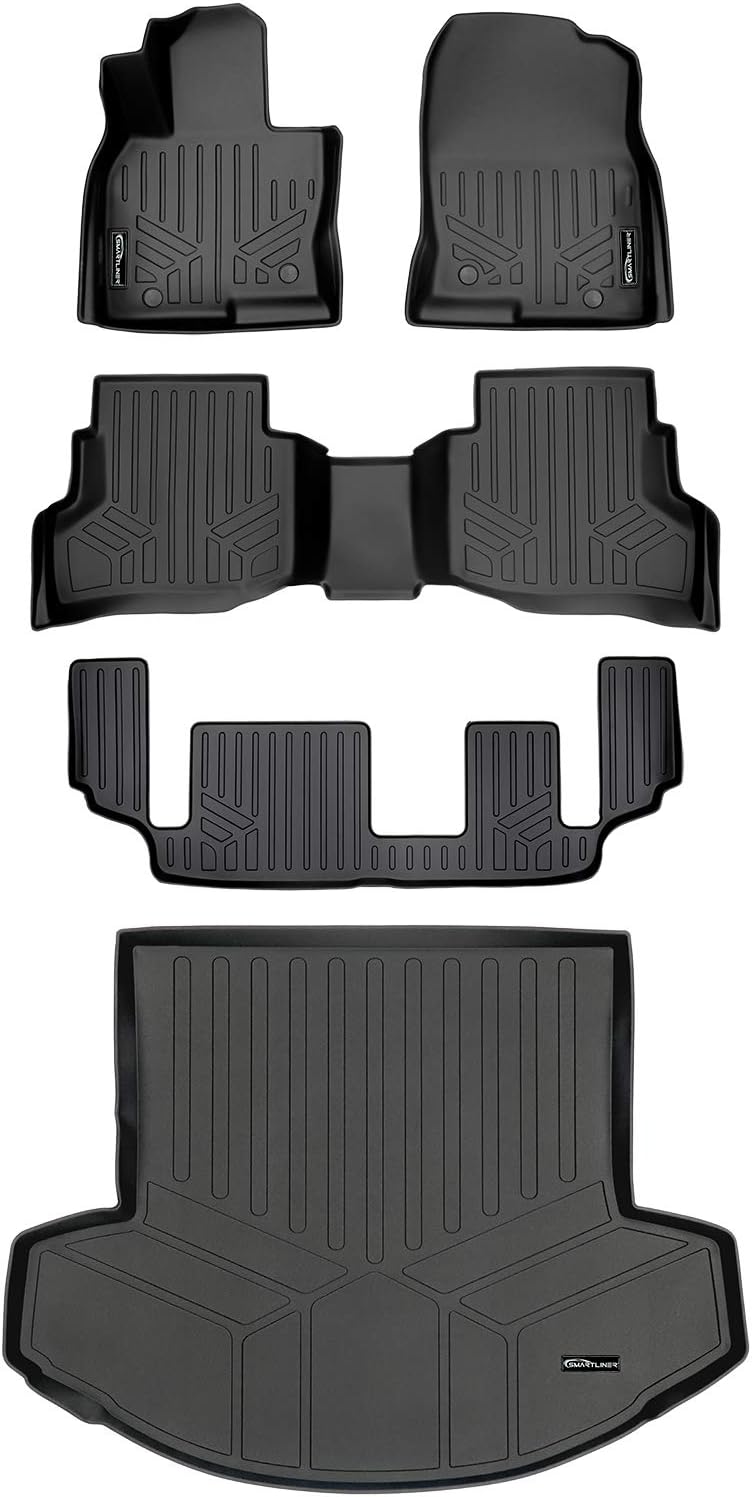 SMARTLINER Custom Fit Floor Mats 3 Rows & Cargo Liner Behind 2nd Row Set for 2016-2023 Mazda CX9