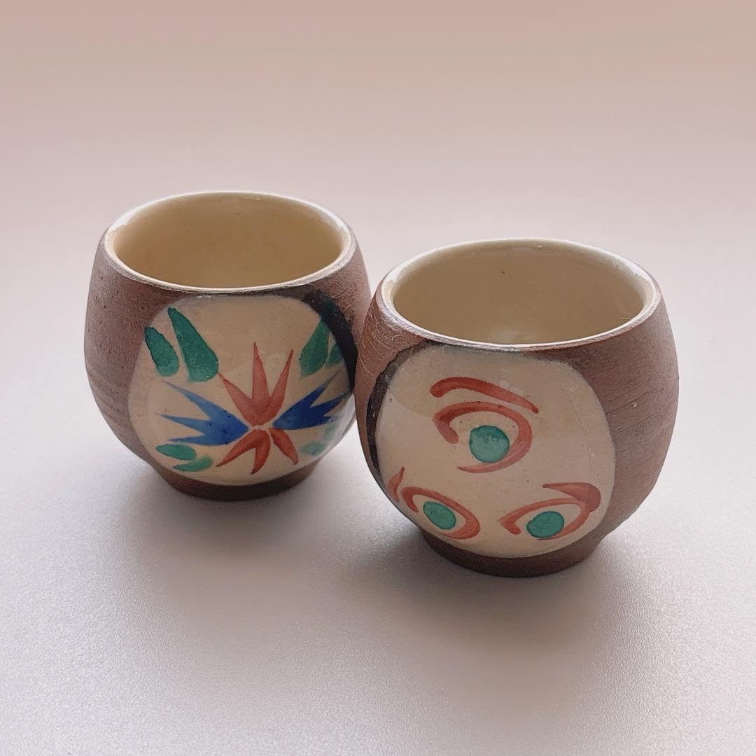 Kobashikawa Nio Aka-e Guinomi Cup Sake Bottle Okinawa Yachimun Tsuboya-yaki