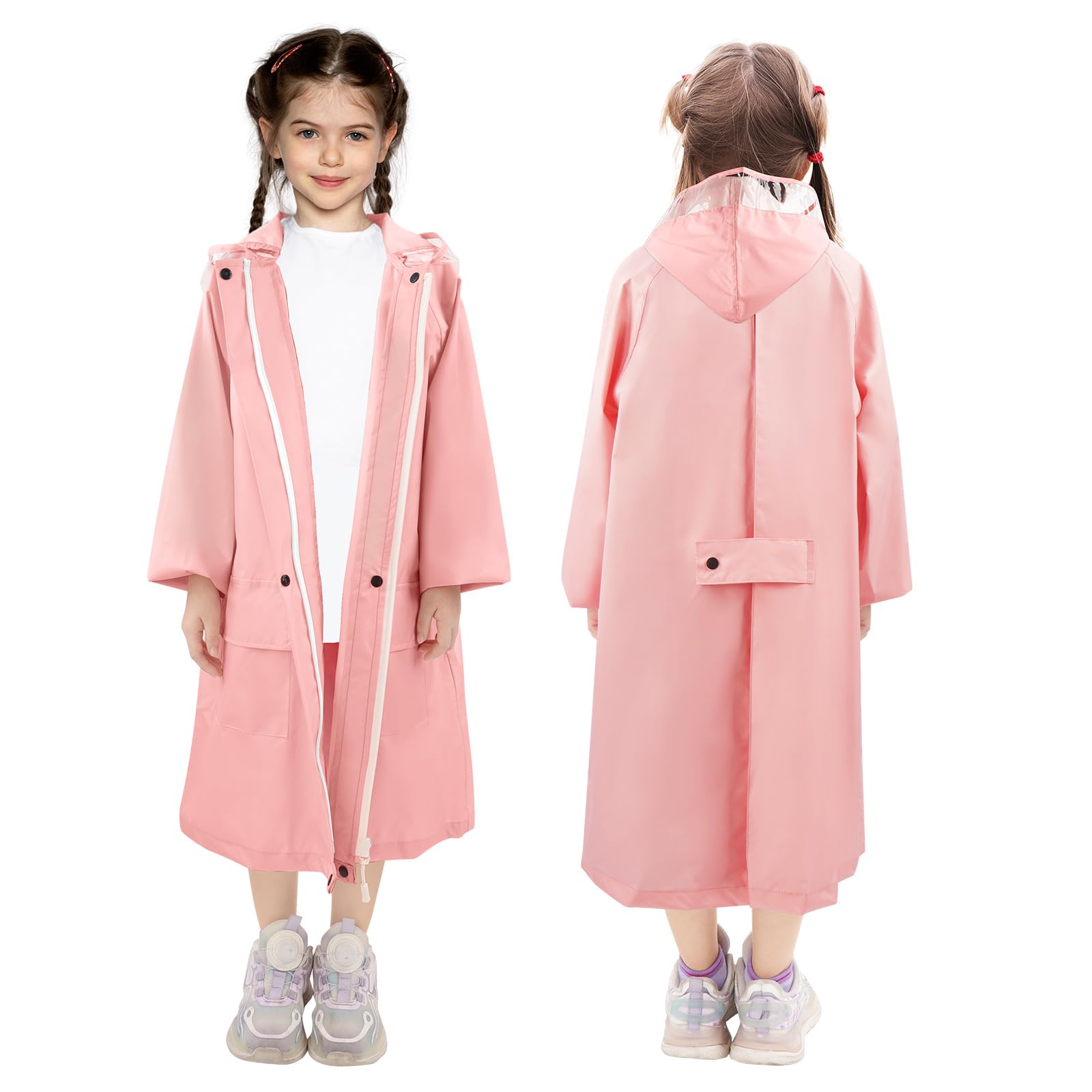 LAMA Kids Raincoat with Hood, Lightweight Raincoat for Girls, Kid Long Rain Jacket