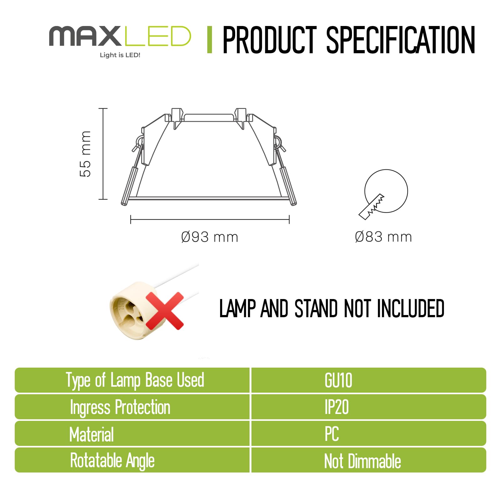 Maxled Light is Led! 10 Szt Oprawka Do Reflektora LED GU10 Ø83mm Materiał PC GU10 Sufitowa Ramka do Zabudowy Montażowa do Montażu Reflektorów Punktowych (Okrągły/Czarny/LED/Halogen)