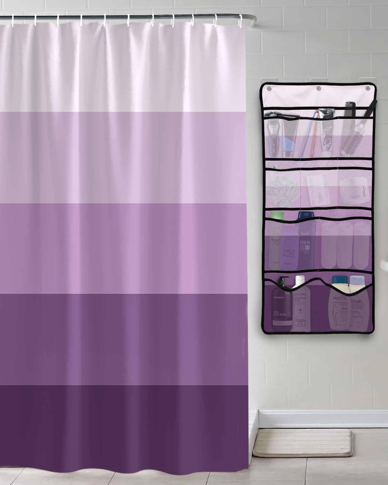 TocaHome Decorative Shower Curtain Sets Ombre Purple Polyester Fabric Waterproof Bath Shower Curtains Modern Striped Gradient Mesh Shower