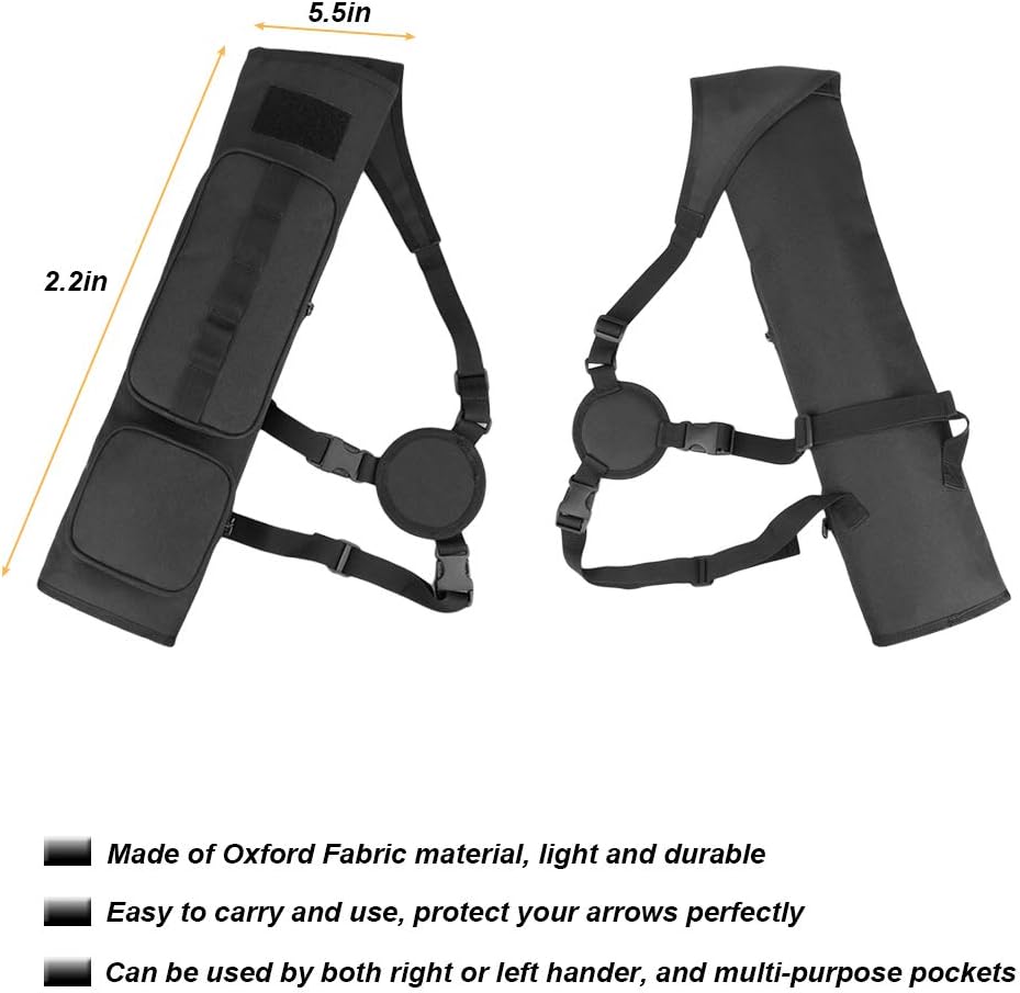 Kratarc Back Arrow Quiver Archery Field Quiver Shoulder Hanged Carry Hunting Target Arrow Quiver Bag with 2 Pockets (Black) : Sports & Outdoors