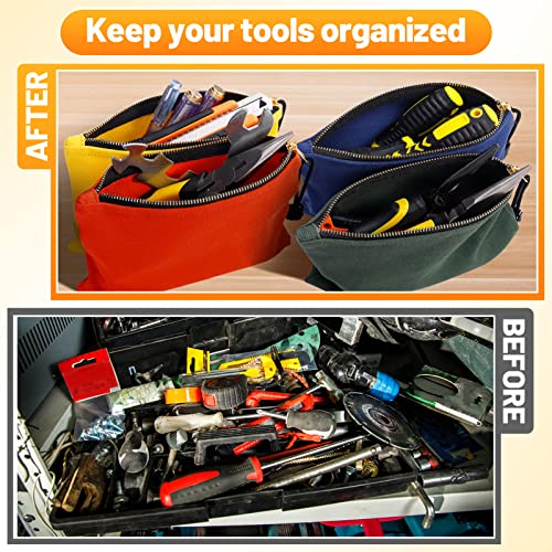 4 Pack Canvas Tool Bags, 7''X4.7'' Heavy Duty Canvas Tool Pouch Set, Multipurpose Zipper Tote Bag, Household Small Tool Storage Organizer With Dependable Metal Zippers #TOP3